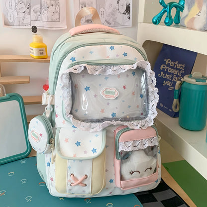 Cute Print Girls Backpack with Lace Decor – Large Capacity School Bag