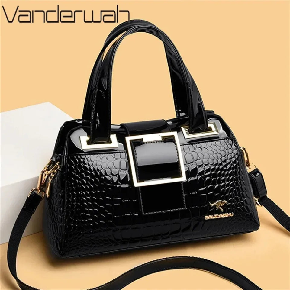 Luxury Patent Leather Tote Bag with Gold Hardware