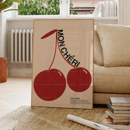 Mon Cheri Wall Art Print – Retro French Cherry Poster