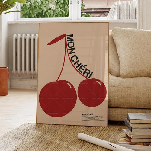 Mon Cheri Wall Art Print – Retro French Cherry Poster