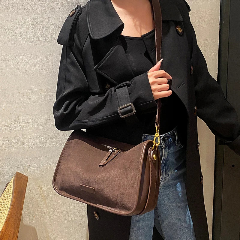Women's Suede Leather Crossbody Bag – Retro Luxury Handbag