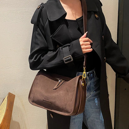 Women's Suede Leather Crossbody Bag – Retro Luxury Handbag