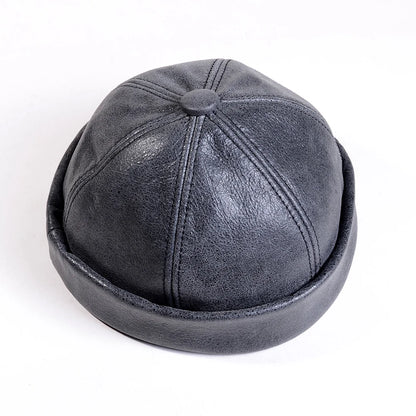Men S Women Real Leather Winter Warm Skullcap Beanies Beret Round Hat Brimless Caps