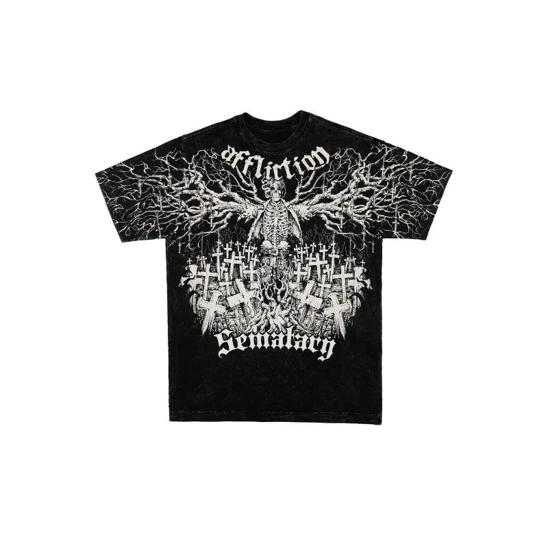 Gothic Graphic T-Shirt – Unisex Washed Streetwear Hip Hop Tee