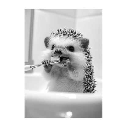 Funny Animal Bathroom Wall Art Poster – Black & White Vintage Print