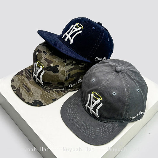 Gothic Angel Halo Embroidered Snapback Cap – Korean Street Style Hat