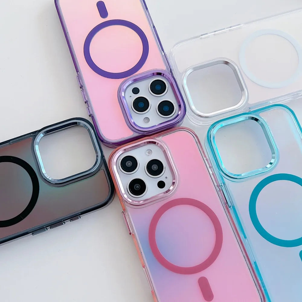 MagSafe Clear Aurora iPhone Case – Metal Lens Frame, Wireless Charging
