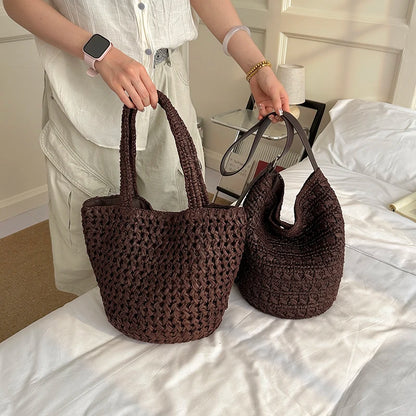Hand-Woven Straw Tote Bag – Women's Summer Beach Handbag