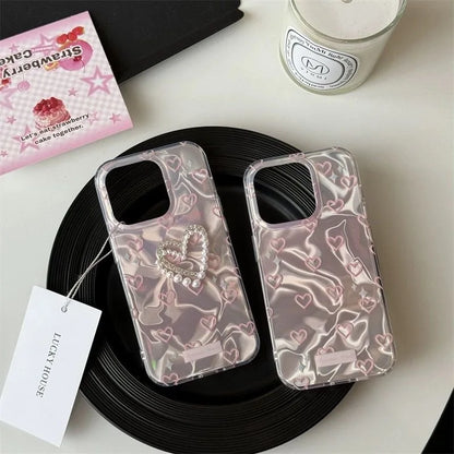 Motorola Moto Case Holographic Pink Pearl Heart 3D Cute Cover