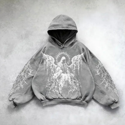 Angel Graphic Oversized Hoodie – Y2K Goth Streetwear Women