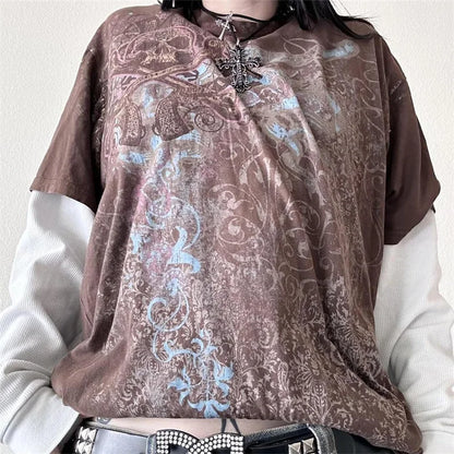 Y2K Grunge Graphic Tee – Women's Vintage Baggy Harajuku Punk Top
