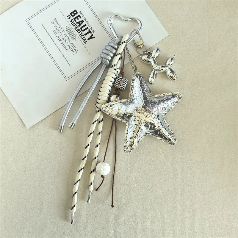 Fashion Leopard Starfish Keychain Cute Balloon Dog Leather Charm Women Maximalist Bag