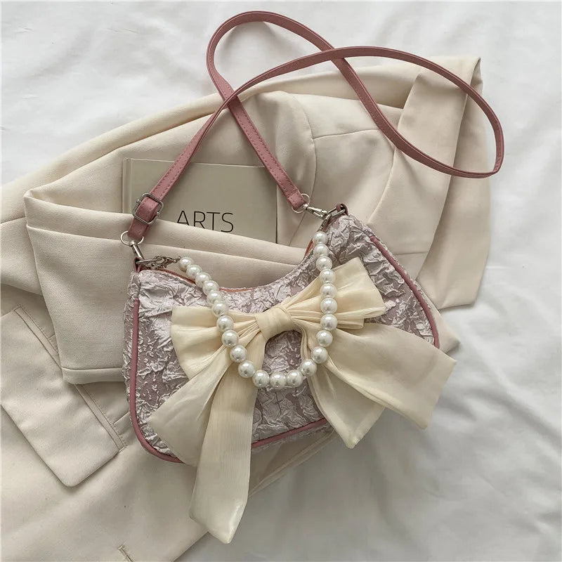 Pearl Female Bag Retro Luxury Designer Handbag Bow Crossbody Bags
