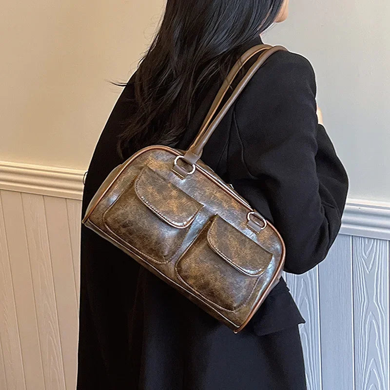Retro Small Double Pockets Shoulder Bags
