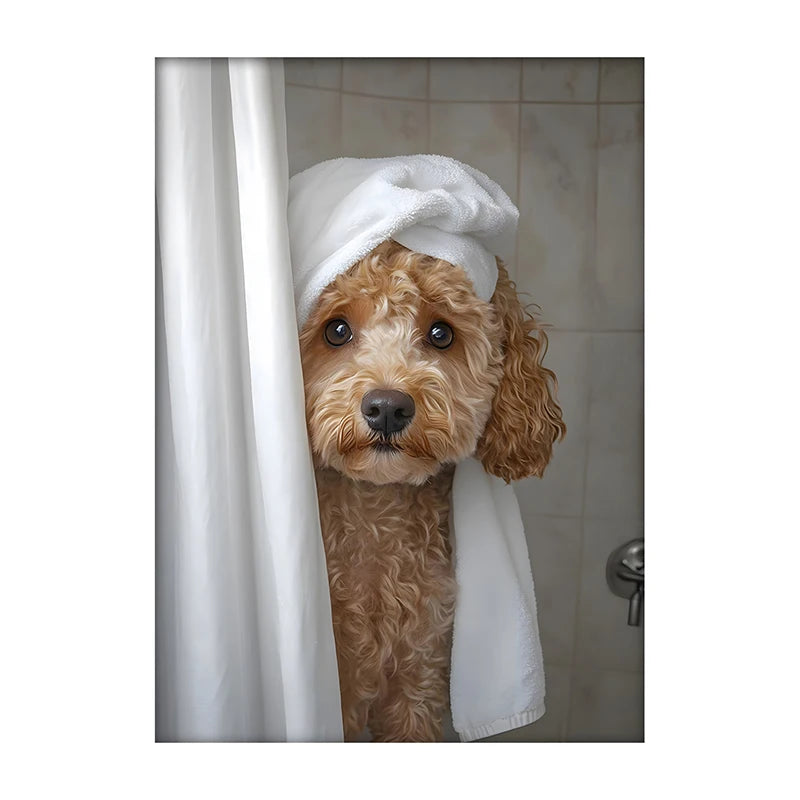 Funny Dog Bathroom Poster – Schnauzer in Bathrobe Wall Art Print