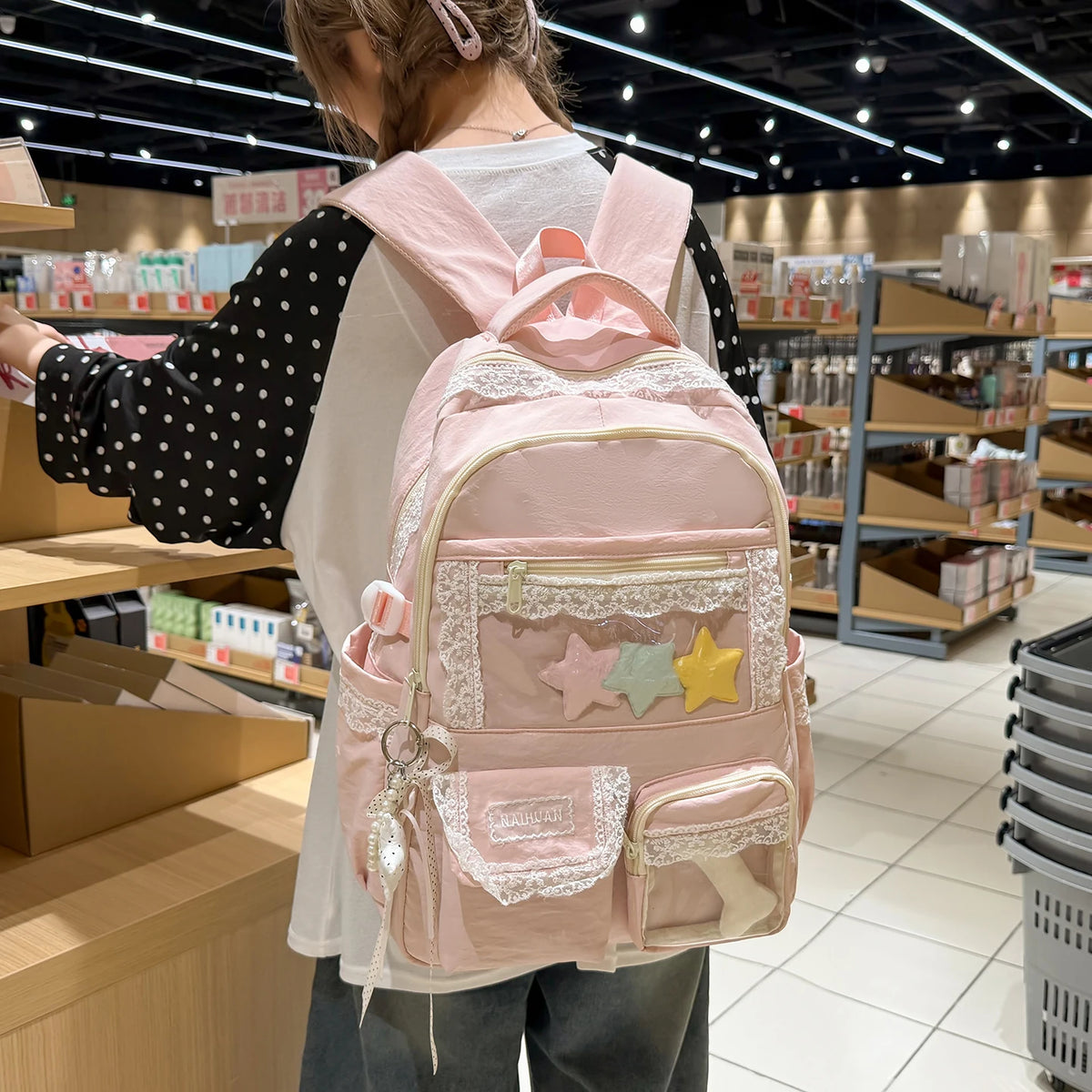 Lace Trim Girls School Backpack – Cute Large Capacity Student Bag