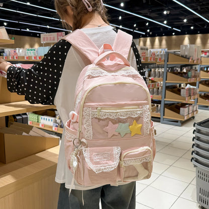 Lace Trim Girls School Backpack – Cute Large Capacity Student Bag