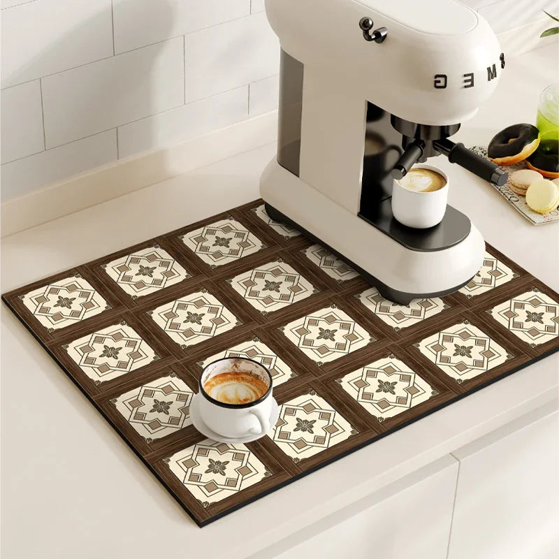Vikama Vintage Coffee Machine Mat Absorbent Quick-Drying Drainage Mat Non-Slip Dish Drying Kitchen