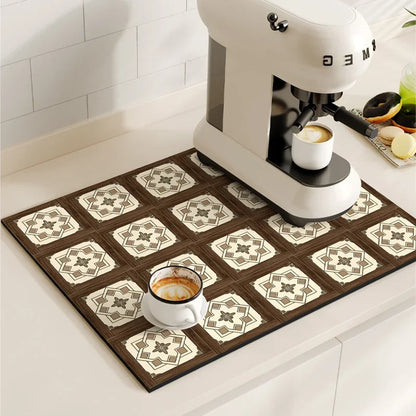 Vikama Vintage Coffee Machine Mat Absorbent Quick-Drying Drainage Mat Non-Slip Dish Drying Kitchen