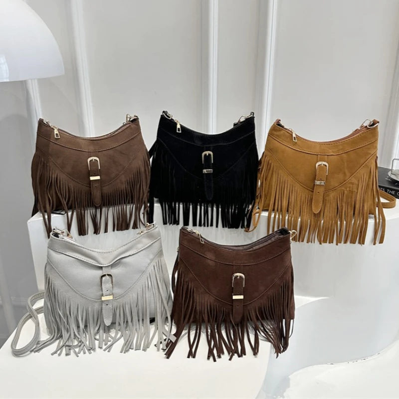 Versatile Texture Suede Tassel Bag