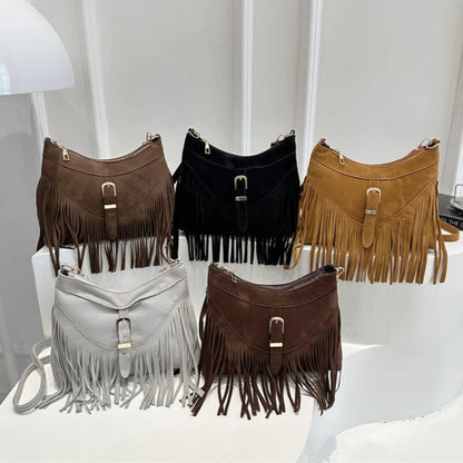 Versatile Texture Suede Tassel Bag