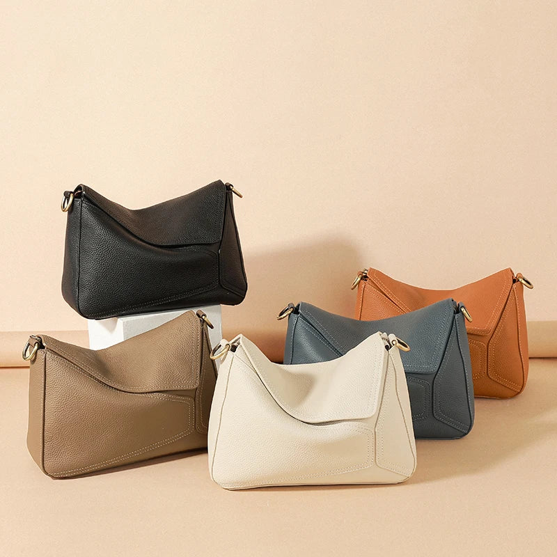 Genuine Cowhide Leather Shoulder Bag for Women – Soft Crossbody Tote
