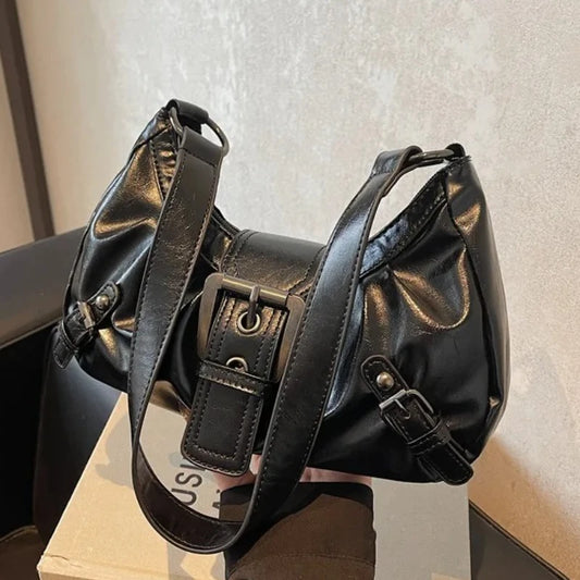 New Vintage PU Leather Shoulder Bag for Women Y2K Spicy Girl Trend Maillard Style