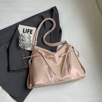 Bow Detail PU Leather Shoulder Bag for Women