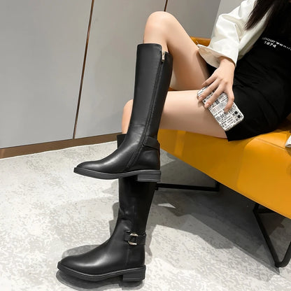 Women's Knee-High Riding Boots Black PU Leather