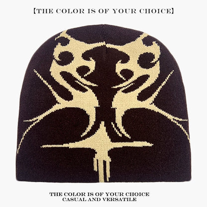Flame Jacquard Beanie Hat – Unisex Hip Hop Knit Cap