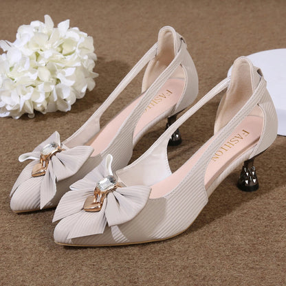 Bow Knot Pointed Toe Heels – Women's Elegant Kitten Heel Pumps