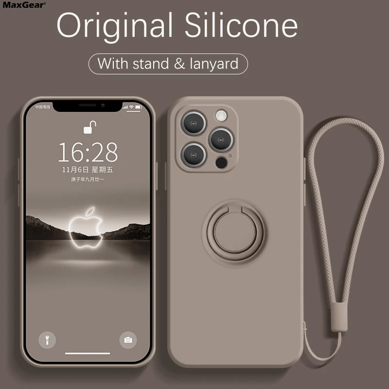 Liquid Silicone Ring Holder Phone Case – iPhone 11 to 17 Series