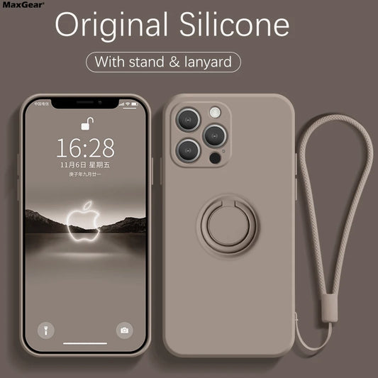 Liquid Silicone Ring Holder Phone Case – iPhone 11 to 17 Series