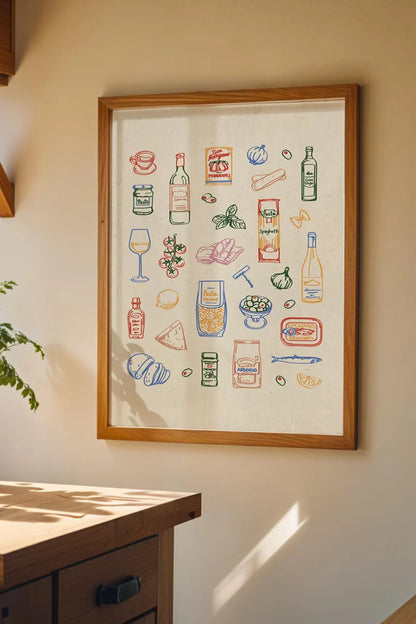 Mediterranean Kitchen Ingredient Sketch Wall Art Poster
