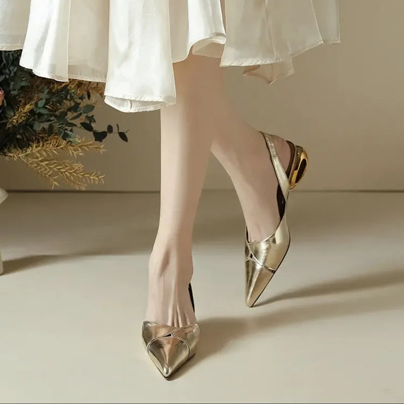 Women's Pointed Toe Slingback Heels – Sculptural Chunky Heel Dress Sandals
