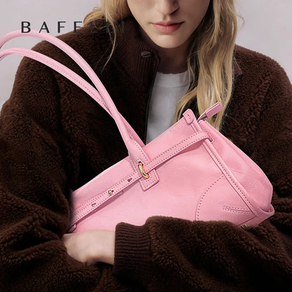 Saffiano Leather Shoulder Bag – Pink, Black & Beige
