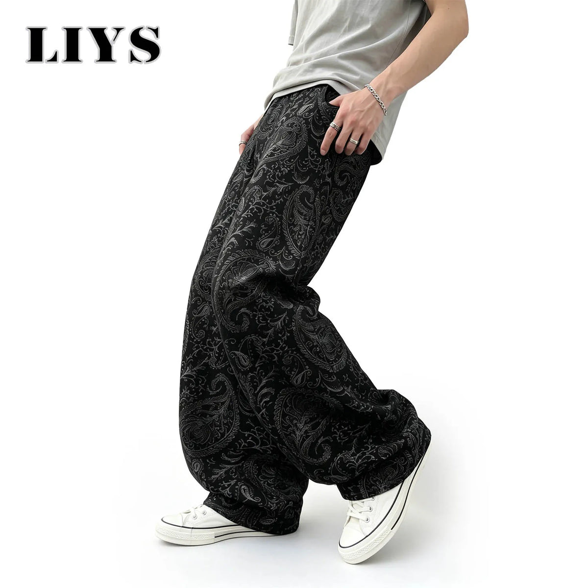 Men's Paisley Print Baggy Straight Jeans – Dark Streetwear