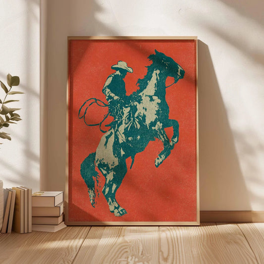 Cowboy Wall Art Poster – Western Horse Rider Print, Rustic Rodeo Decor