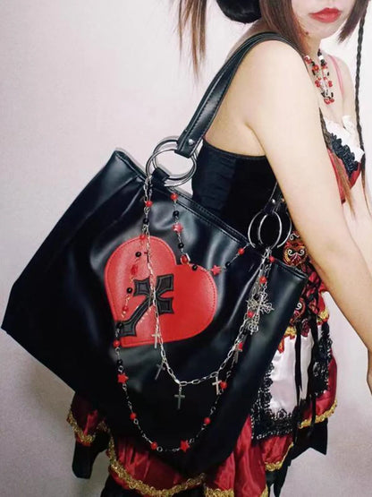 Y2k Grunge The Tote Bag Women Gothic Cross Pu Leather