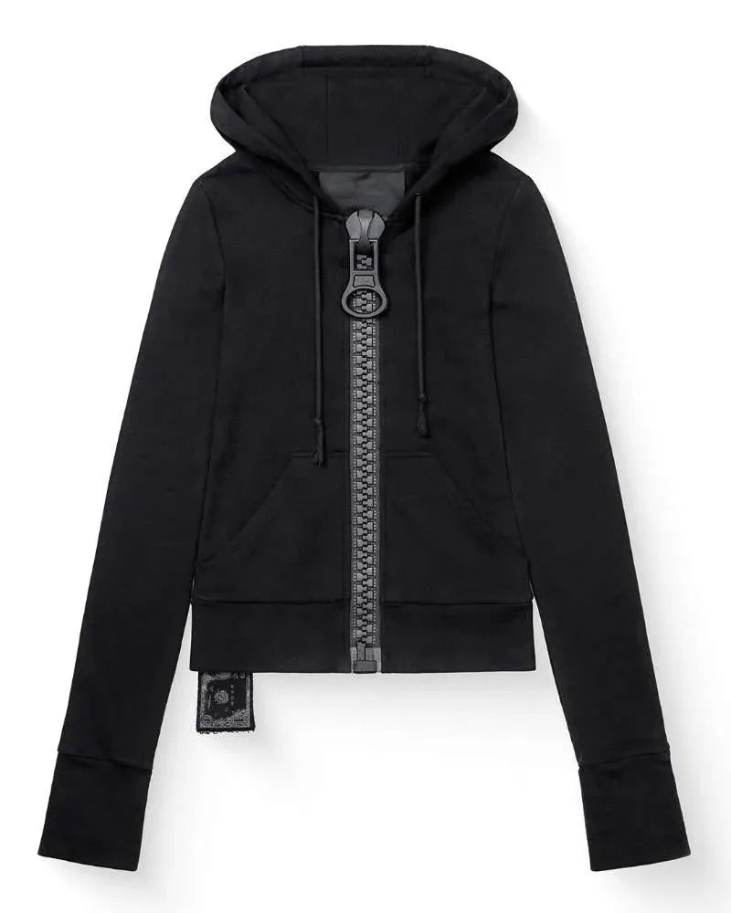 Chunky Zipper Cropped Hoodie – Harajuku Y2K Slim Fit Sweatshirt