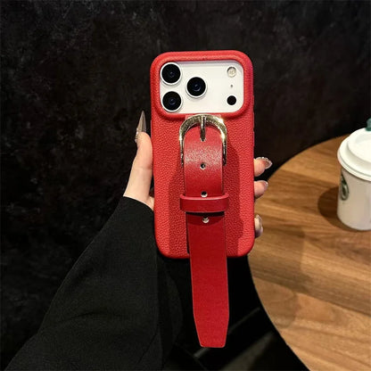iPhone Leather Case with Wrist Strap – Anti-Drop PU Cover