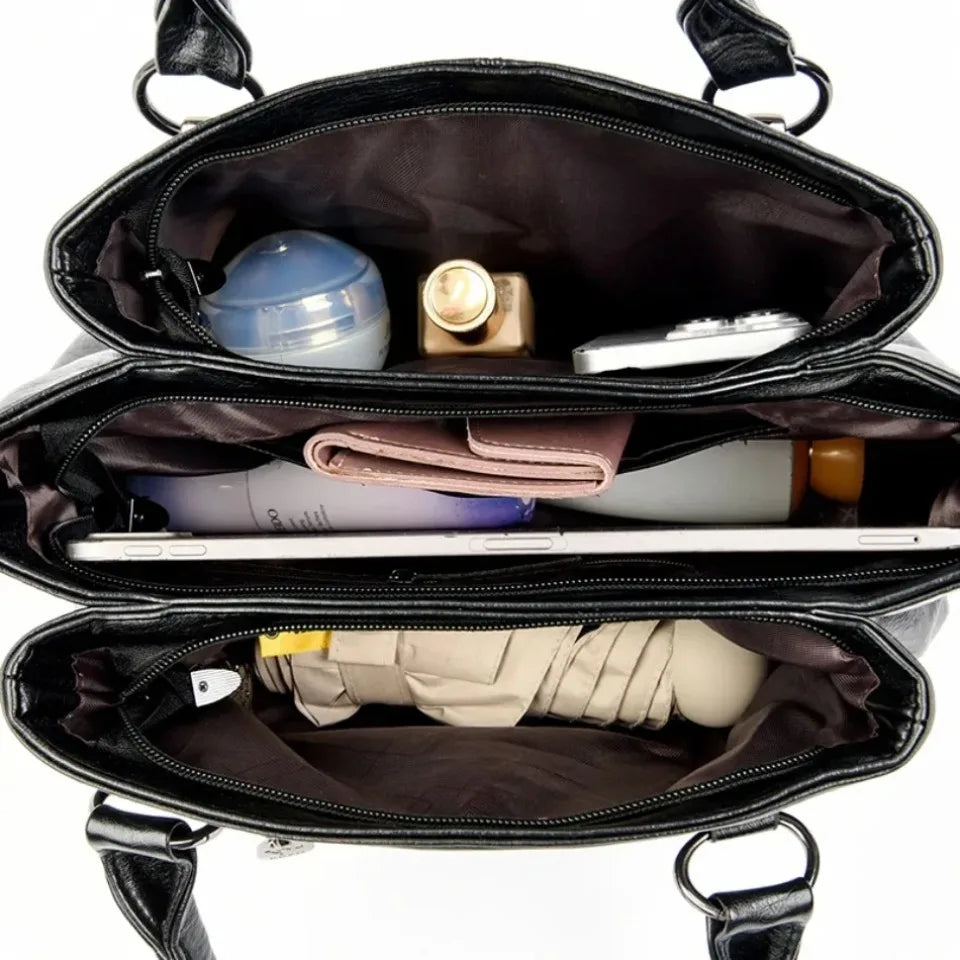 Leather Shoulder Bag – Women's Luxury 3-Layer Crossbody