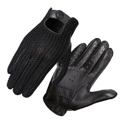 Men's Leather & Knit Touchscreen Driving Equestrian Gloves