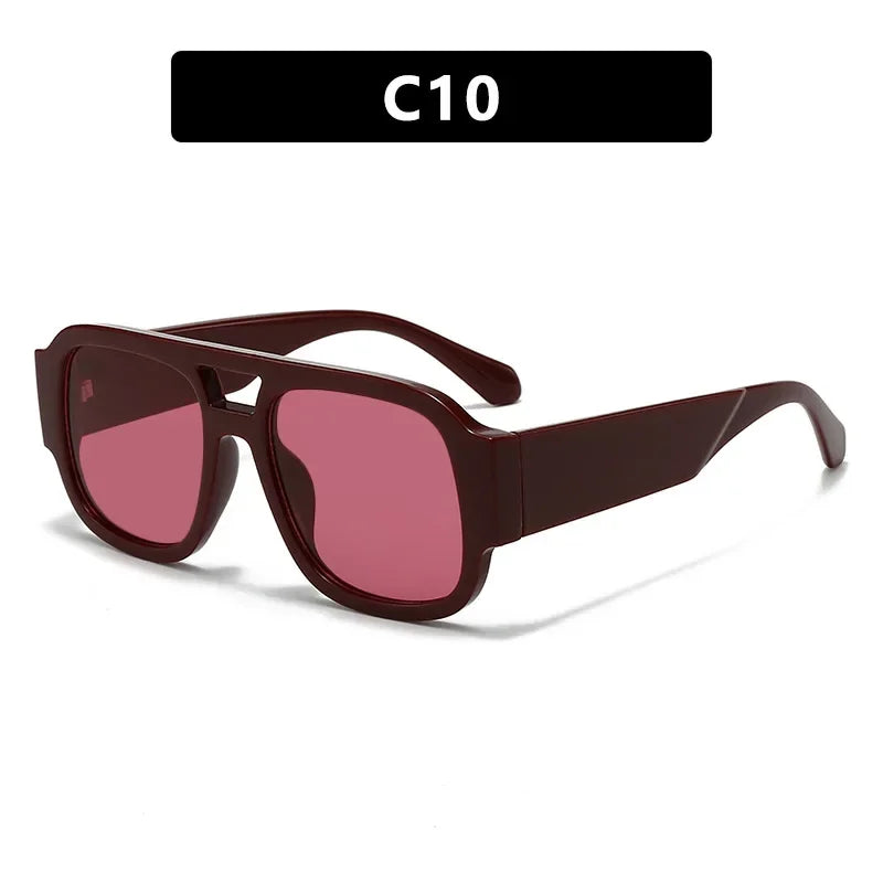 Double Bridges Square Sunglasses Women Candy Color Retro Wide Legs Men Sun Glasses Shades Uv400