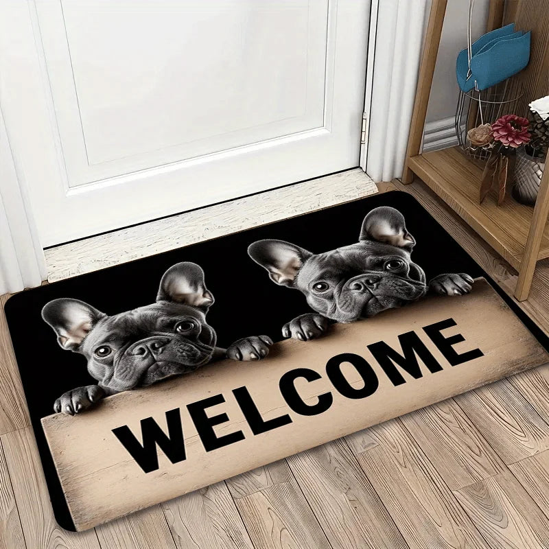 French Bulldog Welcome Doormat – Non-Slip Absorbent Entry Rug