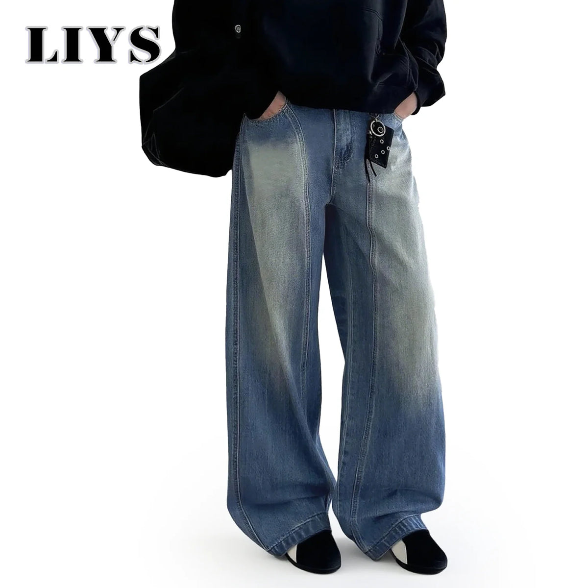 Baggy Wide Leg Men's Jeans – American Retro Lightning Grain