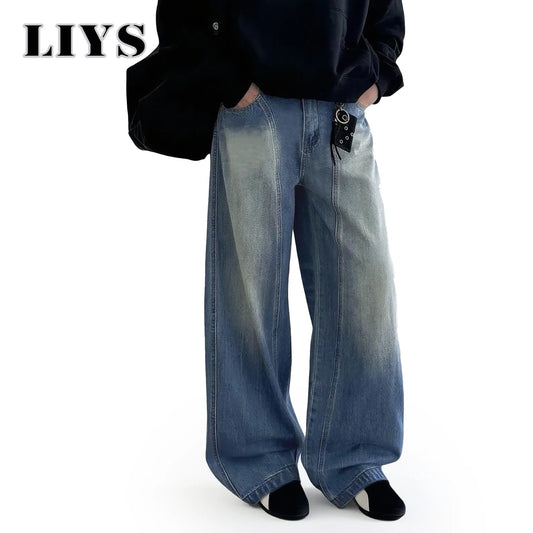 Baggy Wide Leg Men's Jeans – American Retro Lightning Grain