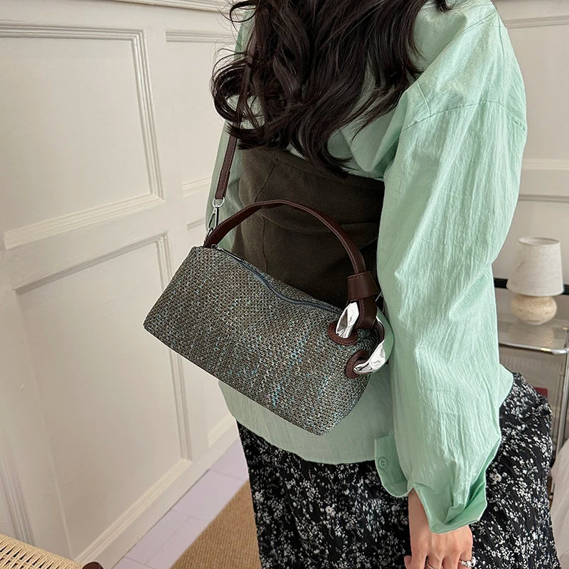 Straw Shoulder Bag for Women – Vintage Woven Crossbody Handbag