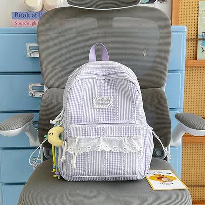 Sweet Style Girls Backpack – Cute Striped School Bag with Doll Charm