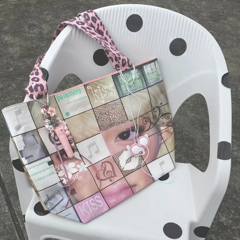 Y2K Leopard Patchwork Handbag – Women's Retro Statement Purse